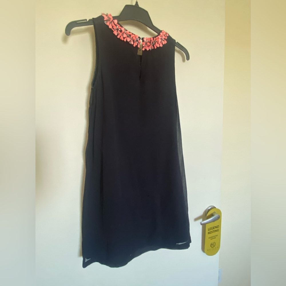 French Connection Black Dress with Vibrant Coral Details